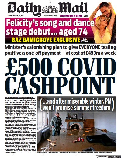 Daily Mail Newspaper Front Page (UK) for 22 January 2021