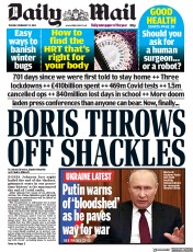 Daily Mail (UK) Newspaper Front Page for 22 February 2022
