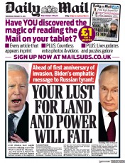 Daily Mail (UK) Newspaper Front Page for 22 February 2023