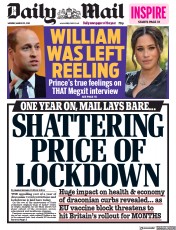 Daily Mail (UK) Newspaper Front Page for 22 March 2021