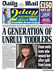 Daily Mail Newspaper Front Page (UK) for 22 April 2013