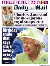 Daily Mail (UK) Newspaper Front Page for 22 April 2016