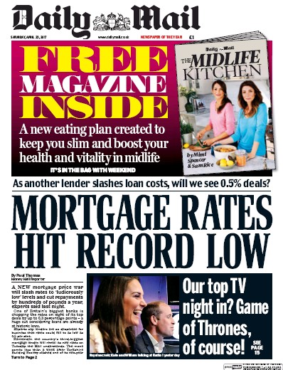 Daily Mail Newspaper Front Page (UK) for 22 April 2017