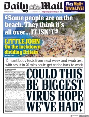 Daily Mail (UK) Newspaper Front Page for 22 May 2020