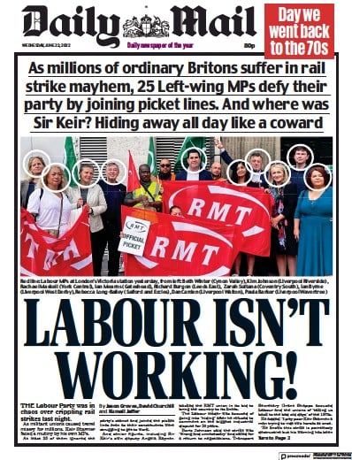 Daily Mail Newspaper Front Page (UK) for 22 June 2022