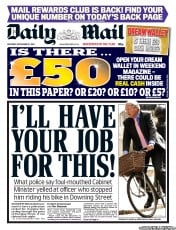 Daily Mail (UK) Newspaper Front Page for 22 September 2012