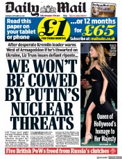 Daily Mail (UK) Newspaper Front Page for 22 September 2022