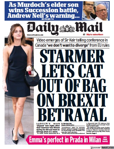 Daily Mail Newspaper Front Page (UK) for 22 September 2023