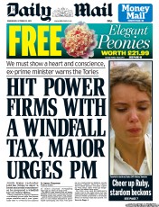 Daily Mail Newspaper Front Page (UK) for 23 October 2013