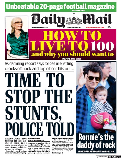 Daily Mail Newspaper Front Page (UK) for 23 October 2017