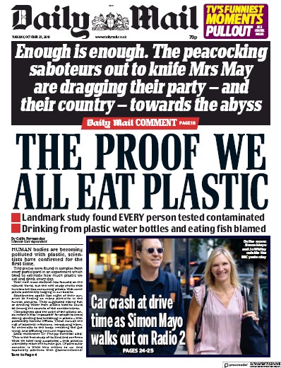 Daily Mail Newspaper Front Page (UK) for 23 October 2018