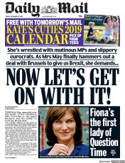 Daily Mail (UK) Newspaper Front Page for 23 November 2018