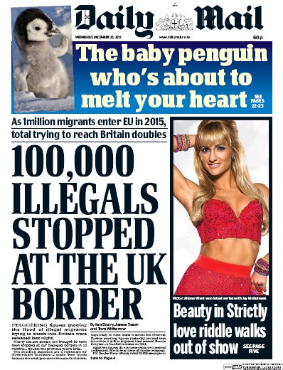 Daily Mail Newspaper Front Page (UK) for 23 December 2015