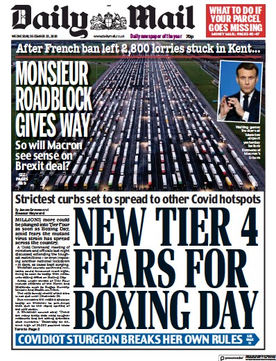 Daily Mail Newspaper Front Page (UK) for 23 December 2020