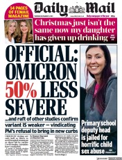 Daily Mail (UK) Newspaper Front Page for 23 December 2021