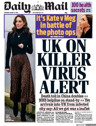 Daily Mail Newspaper Front Page (UK) for 23 January 2020