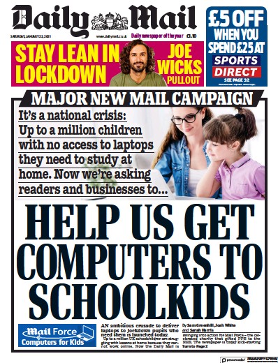 Daily Mail Newspaper Front Page (UK) for 23 January 2021