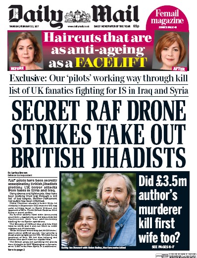 Daily Mail Newspaper Front Page (UK) for 23 February 2017
