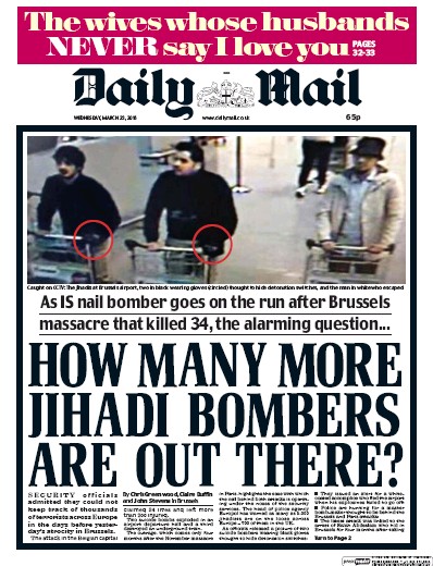Daily Mail Newspaper Front Page (UK) for 23 March 2016