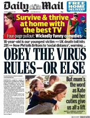 Daily Mail (UK) Newspaper Front Page for 23 March 2020