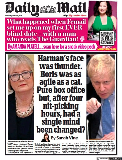 Daily Mail Newspaper Front Page (UK) for 23 March 2023