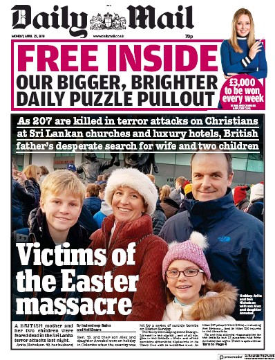 Daily Mail Newspaper Front Page (UK) for 23 April 2019