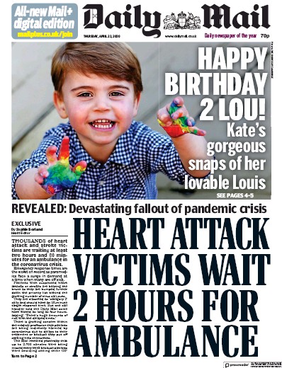 Daily Mail Newspaper Front Page (UK) for 23 April 2020