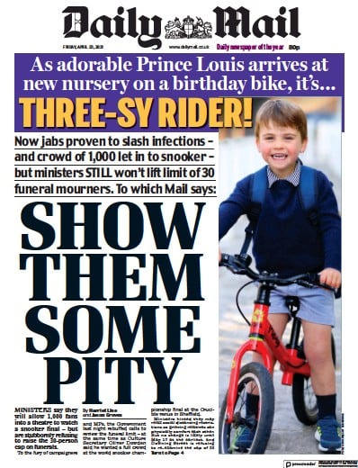 Daily Mail Newspaper Front Page (UK) for 23 April 2021