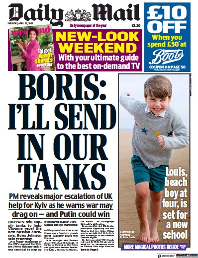 Daily Mail Newspaper Front Page (UK) for 23 April 2022