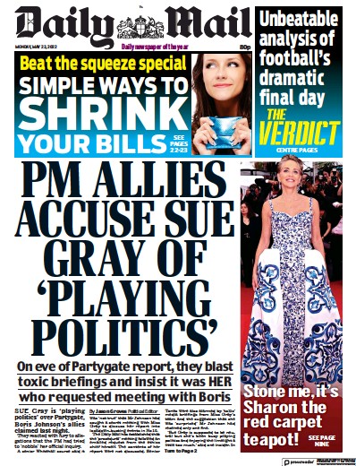 Daily Mail Newspaper Front Page (UK) for 23 May 2022