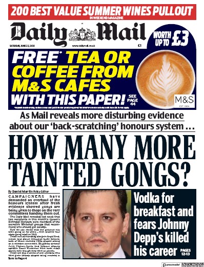 Daily Mail Newspaper Front Page (UK) for 23 June 2018