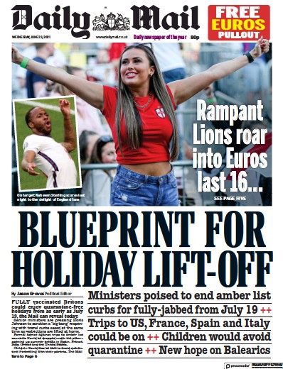 Daily Mail Newspaper Front Page (UK) for 23 June 2021