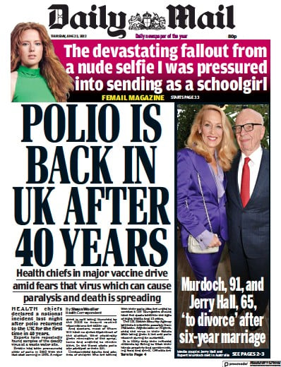 Daily Mail Newspaper Front Page (UK) for 23 June 2022