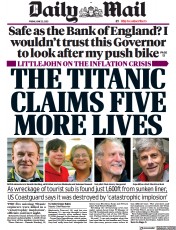 Daily Mail (UK) Newspaper Front Page for 23 June 2023