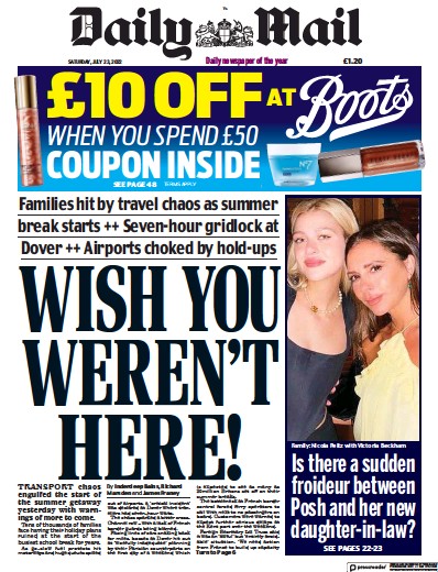 Daily Mail Newspaper Front Page (UK) for 23 July 2022