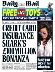 Daily Mail Newspaper Front Page (UK) for 23 August 2013
