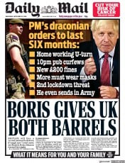 Daily Mail (UK) Newspaper Front Page for 23 September 2020