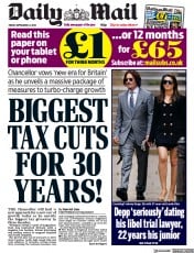 Daily Mail front page for 23 September 2022