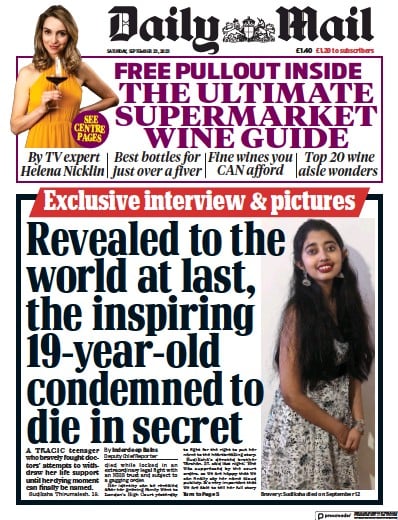 Daily Mail Newspaper Front Page (UK) for 23 September 2023