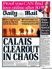 Daily Mail (UK) Newspaper Front Page for 24 October 2016