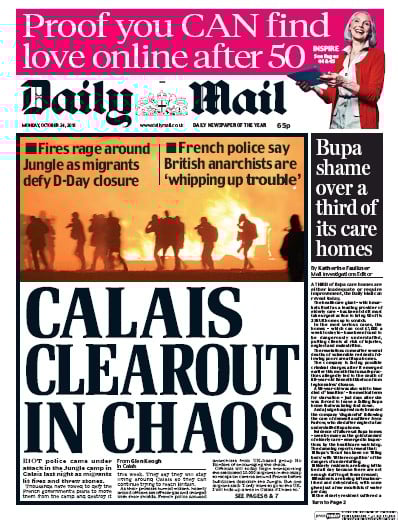 Daily Mail Newspaper Front Page (UK) for 24 October 2016