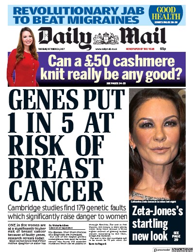 Daily Mail Newspaper Front Page (UK) for 24 October 2017