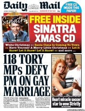 Daily Mail (UK) Newspaper Front Page for 24 November 2012