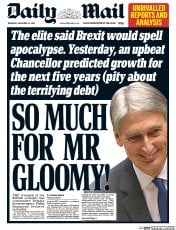 Daily Mail (UK) Newspaper Front Page for 24 November 2016