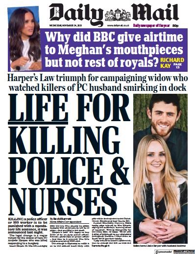 Daily Mail Newspaper Front Page (UK) for 24 November 2021