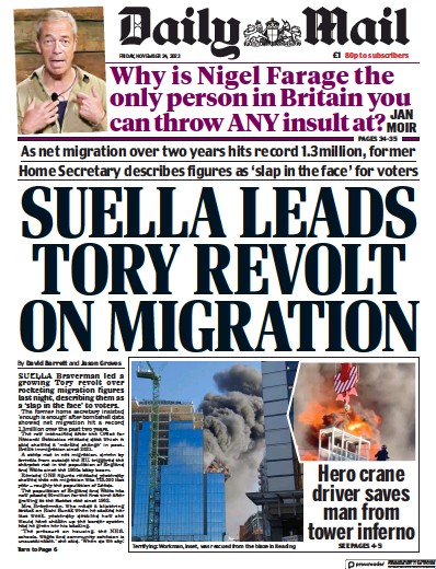 Daily Mail Newspaper Front Page (UK) for 24 November 2023