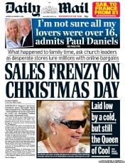 Daily Mail (UK) Newspaper Front Page for 24 December 2012