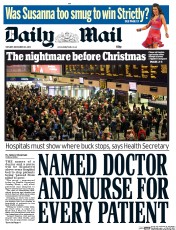 Daily Mail Newspaper Front Page (UK) for 24 December 2013