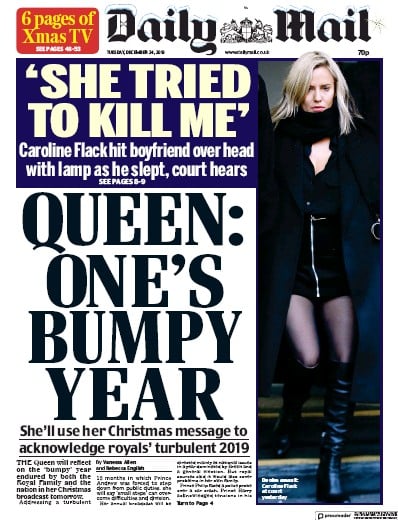 Daily Mail Newspaper Front Page (UK) for 24 December 2019