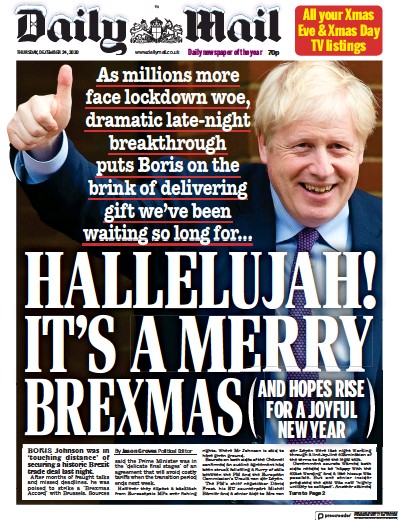Daily Mail Newspaper Front Page (UK) for 24 December 2020